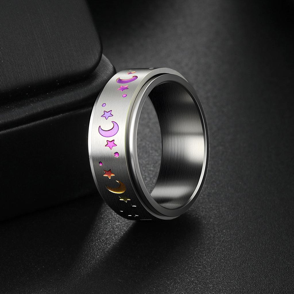Stars and Moon Rotatable Titanium Steel Ring European and American Men's Couple Ring