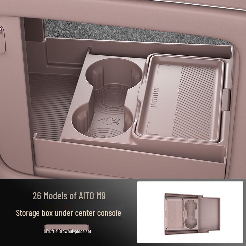 Fits 26 AITO M9 Models: Multi-functional Center Console Storage Box & Glasses Holder for Car Accessories.