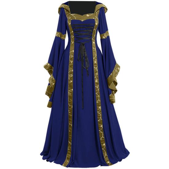 Abito Medievale Celtico da Donna con Lacci, Manica Lunga, Lunghezza Pavimento, Costume di Halloween