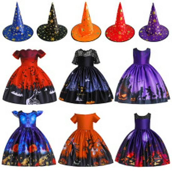 Kids' Halloween Witch Cosplay Cartoon Print Dress