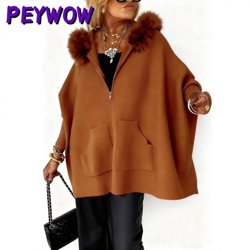 PEYWOW Giacche e cappotti con cappuccio a maniche lunghe, a tinta unita, casual, vintage da donna, autunno e inverno