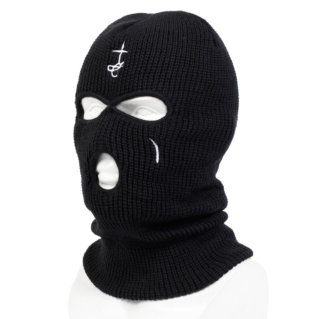 Unisex Alien Cross Shed Tears Embroidery Balaclava Hat Winter Warm Cold Cap Windproof Knitted Caps Spring Autumn Outdoor Sport Travel for Women Men