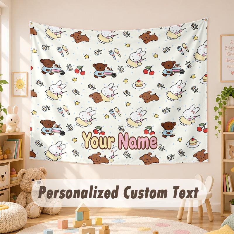 Custom Name Text Tapestry,Miffy Boho Wall Hanging, Decorative Backdrop Tapestry For Room