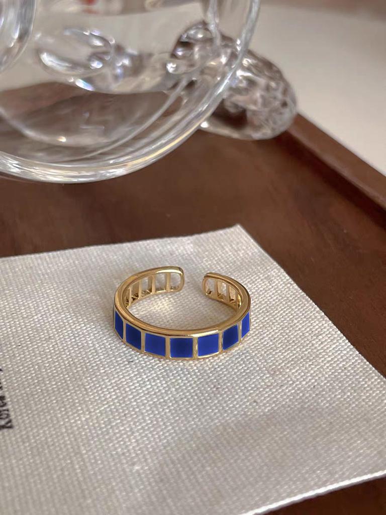 Simple And Versatile Blue Plaid Ring Women'S Niche And Versatile Design Sense Premium Open Index Finger Ring