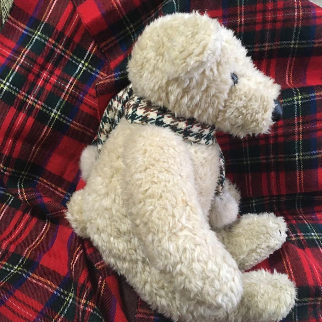 [USED] Christmas Teddy Bear, MON SEUIL Tweed Muffler Bear
