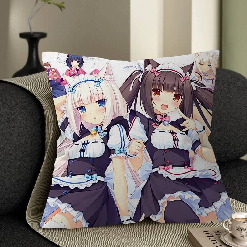 N-Nekopara Anime Kussenhoes Kussenhoes Decor Kussensloop Bedrukte Kussenhoes Voor Bank Peach skin 18*18(CM)-1Pcs