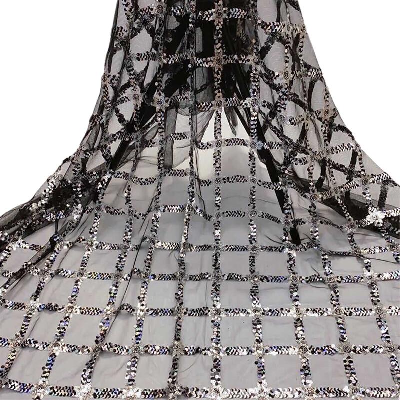 Sequin Block Embroidered Fabric Mesh Base Shiny Women Dress Diy Fashion Designer Mesh Embroidery Fabric Sew Craft Supplies