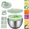 Stainless Steel Salad Spinner with Slicer Set 5 Qt Large Rotation Vegetable Washer Includes 5 Chopping Blades Slicer Drain Bowl