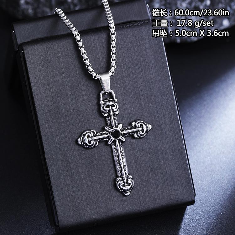 European and American retro simple fashion gothic black gem ruby cross pendant men's women's necklace