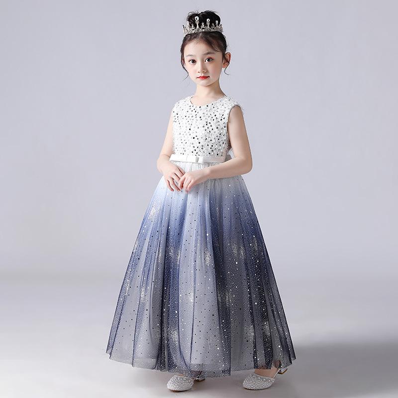 Dívčí šaty Princezna Šaty Modré šaty Dlouhé šaty Dětské společenské šaty Svatební šaty pro děti Dívky