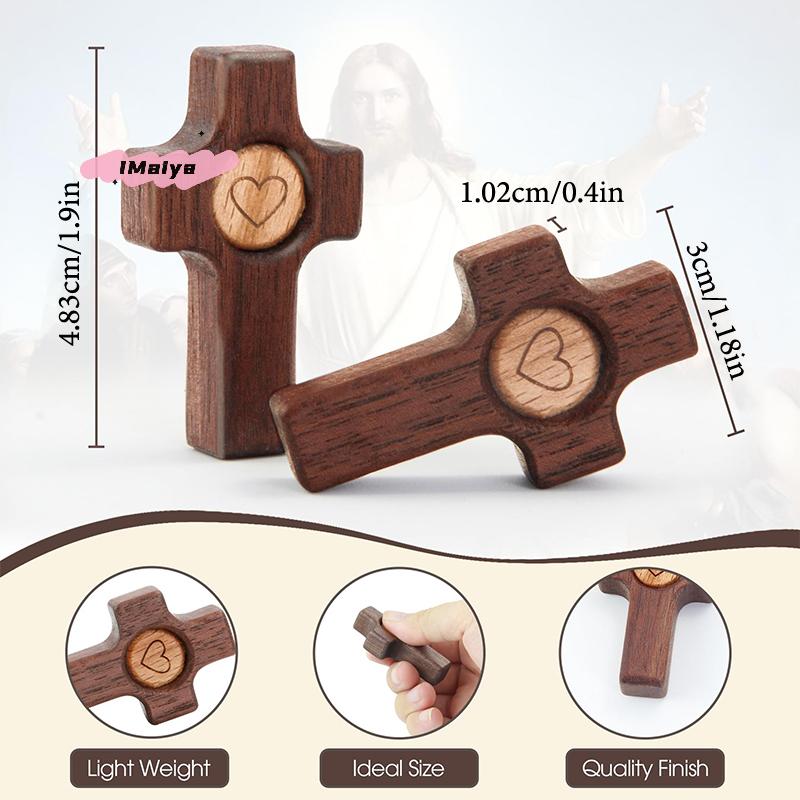 M-1/3pcs Wooden Cross Finger Stress Relax Gifts Christians Fidget Cross My Heart Pocket Prayer Cross Spiritual Symbol Home Decor