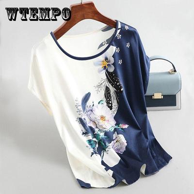 Ice Silk T-shirt Women's Printed Short-sleeved Loose and Thin Blouse Fabric Is Smooth, Light and Breathable Loose Casual Women's T-shirt
