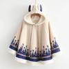 Women Girls Cloak Coat Winter Fleece Cute Rabbit Ears Hooded Printed Loose Poncho