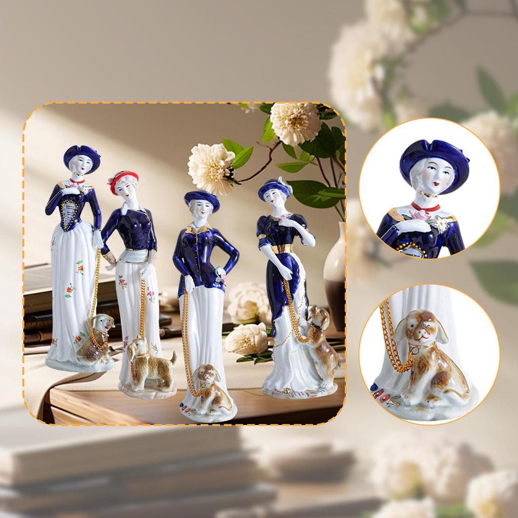 Girl Figurine European Crafts Ceramic Lady with Dog Statue Sculpture Girl Statue for Entrance Cabinet Shelf Housewarming Gifts