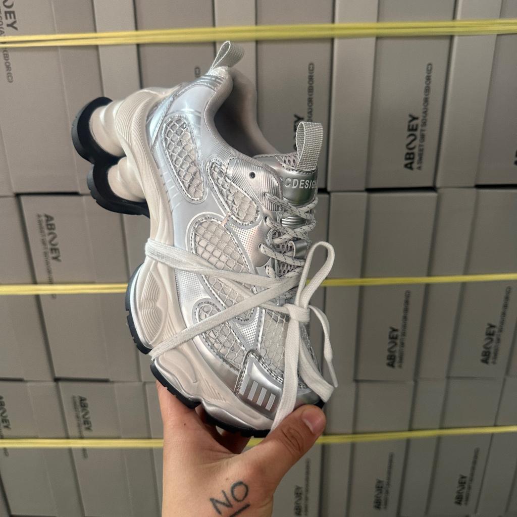 Cowhide Version Silver Dad Shoes Women's Breathable Leather Shoes Thick Sole Heightening Color Matching Versatile Lace-up Casual Sports Shoes