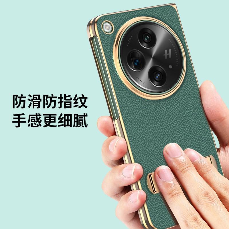 Custodia per Telefono Pieghevole OnePlus Open con Supporto Integrato, Pelle Vegana Galvanizzata, Copertura Integrale Antiurto
