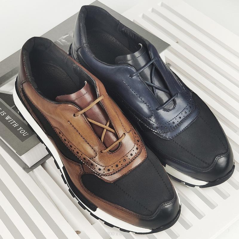 Fashion Men's New Men's Color Low Top Sports Shoes Handmade Cowhide Fabric Splicing Lace-up Casual Shoes Zapatos Sapat A22