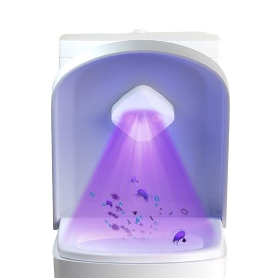 Nettoyant auto-adhésif pour cuvette de toilette avec lumière UV Installation facile Rechargeable Activé par détecteur de mouvement Lumière pour couvercle de toilette