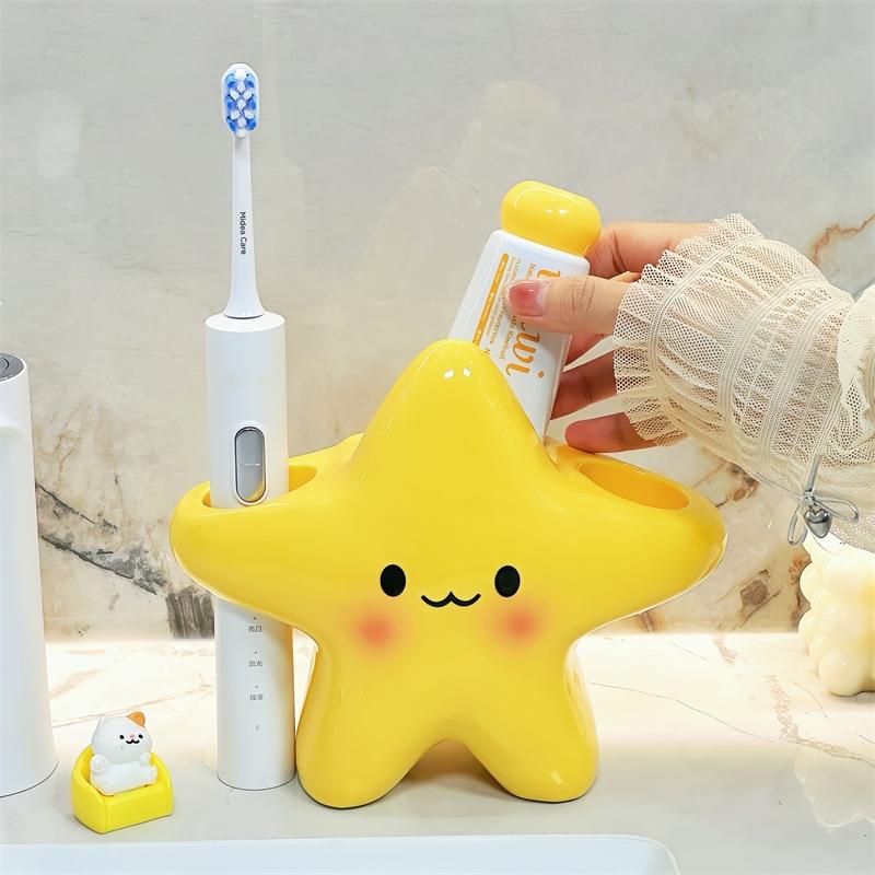 Cute Star-Shaped Toothbrush Holder Freestanding Bathroom Organizer, Space-Saving Toothbrush Toothpaste