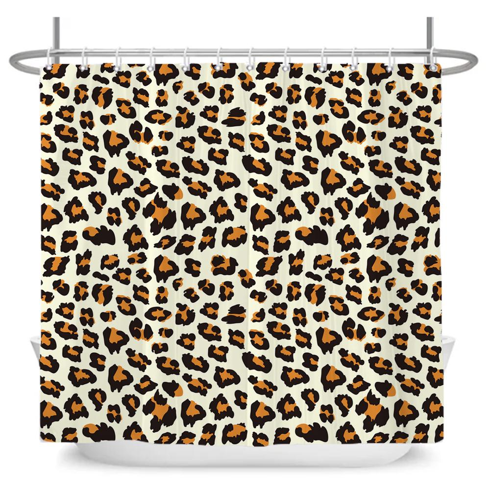 Shower Curtain Modern Style Leopard Print Polyester Waterproof Bathroom Curtain Partition Curtain Shower Curtain With Hooks