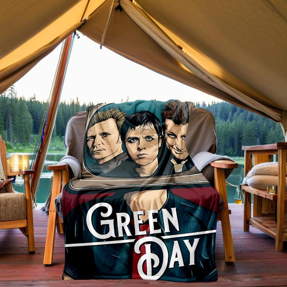 1pc Green Day Music Band Outdoor Blanket Lightweight Flannel, Soft & Warm, All Season Use for Sofa, Outdoor, Camping, Living Room, Office, Chair
