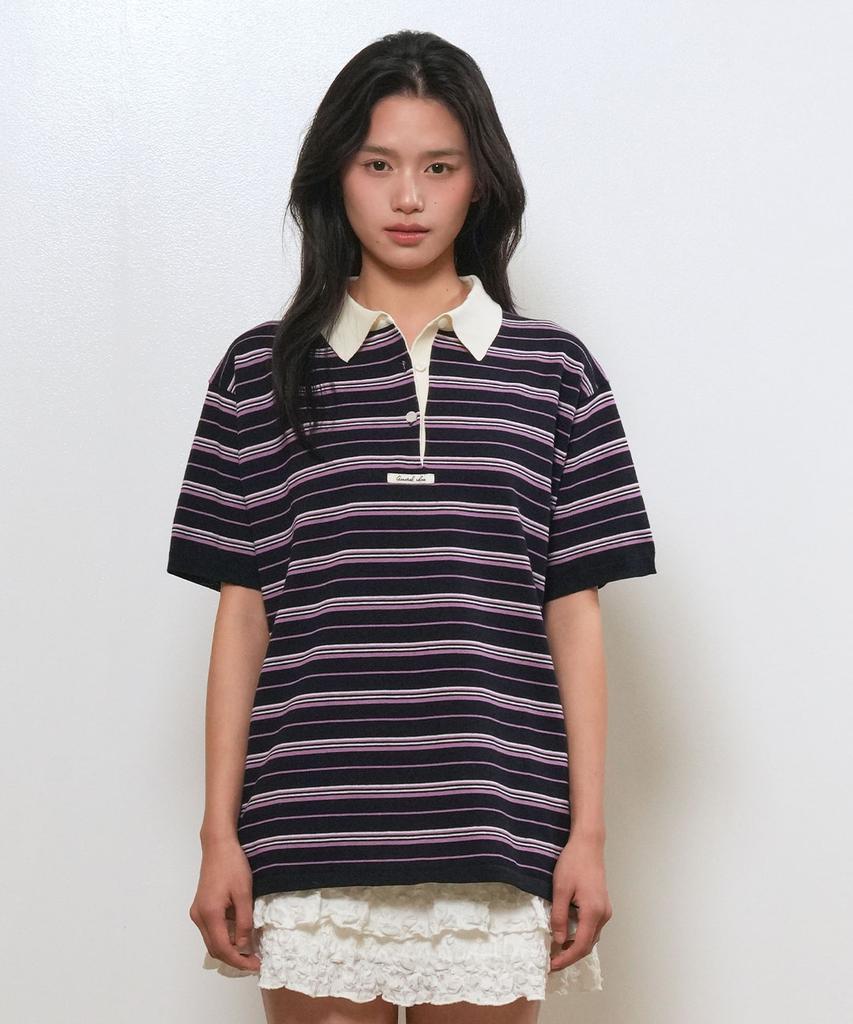 GENERALIDEA Striped Loose Collar Half Knit [Navy] / Gf2Lkp530