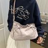 Pleated Bow Crossbody Bag Multiple Pockets Hobo Bag Sweet Nylon Shoulder Bag  Girls