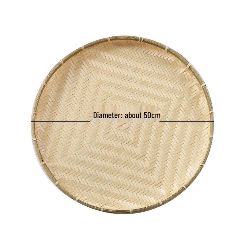 Large Round Bamboo Woven Winnowing and Drying Basket Tray