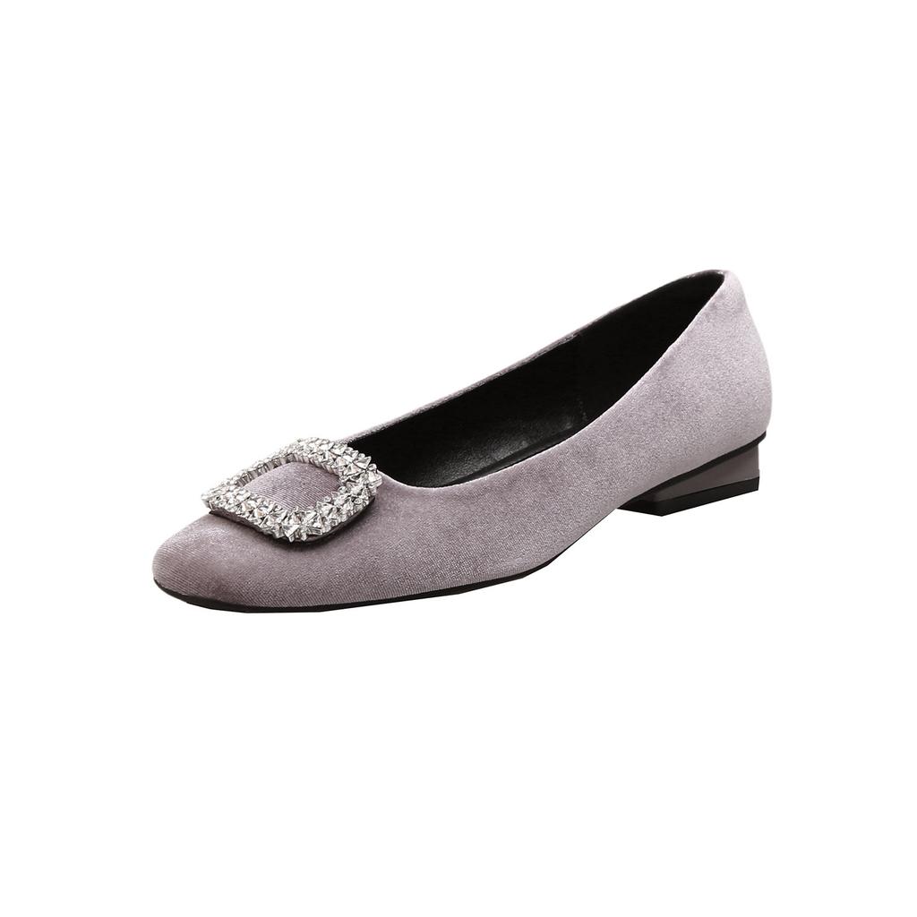 Sheepskin version~ Square head thick heel rhinestone Mary Jane shoes femininity shallow mouth commuting occupation not tired feet ladyshoes single sho