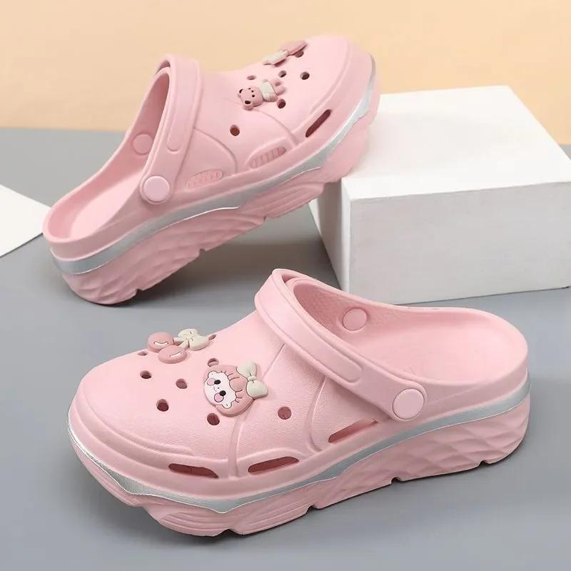 

Летние женские пляжные сандалии на толстой подошве для женщин, тапочки для ванной, модные уличные сандалии для сада из ЭВА, водные горки 36-37 розовый