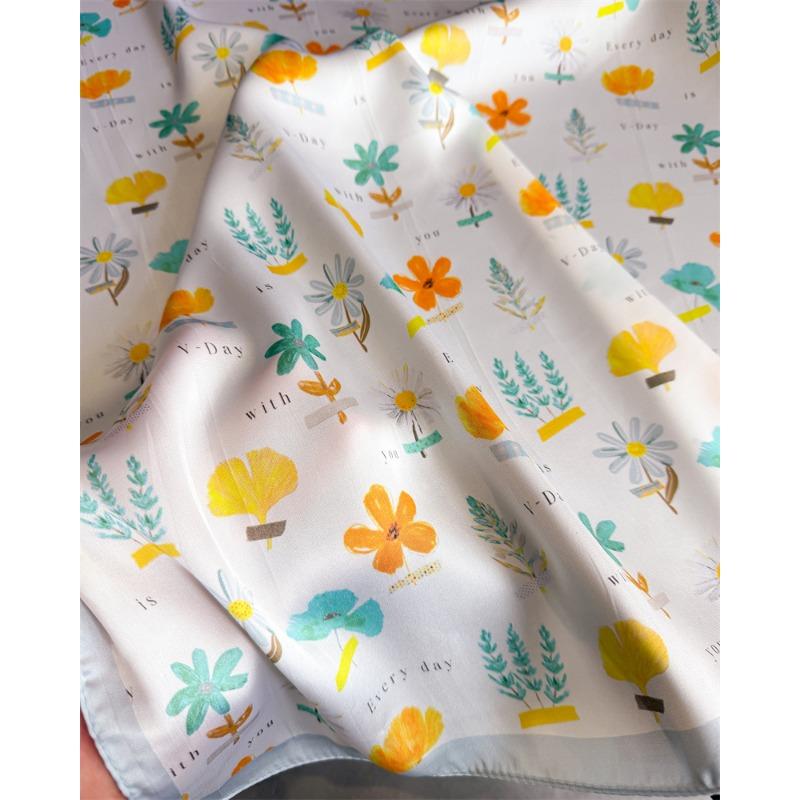 Korean Style Printed Silk Like Square Scarf For Women Sun Protection