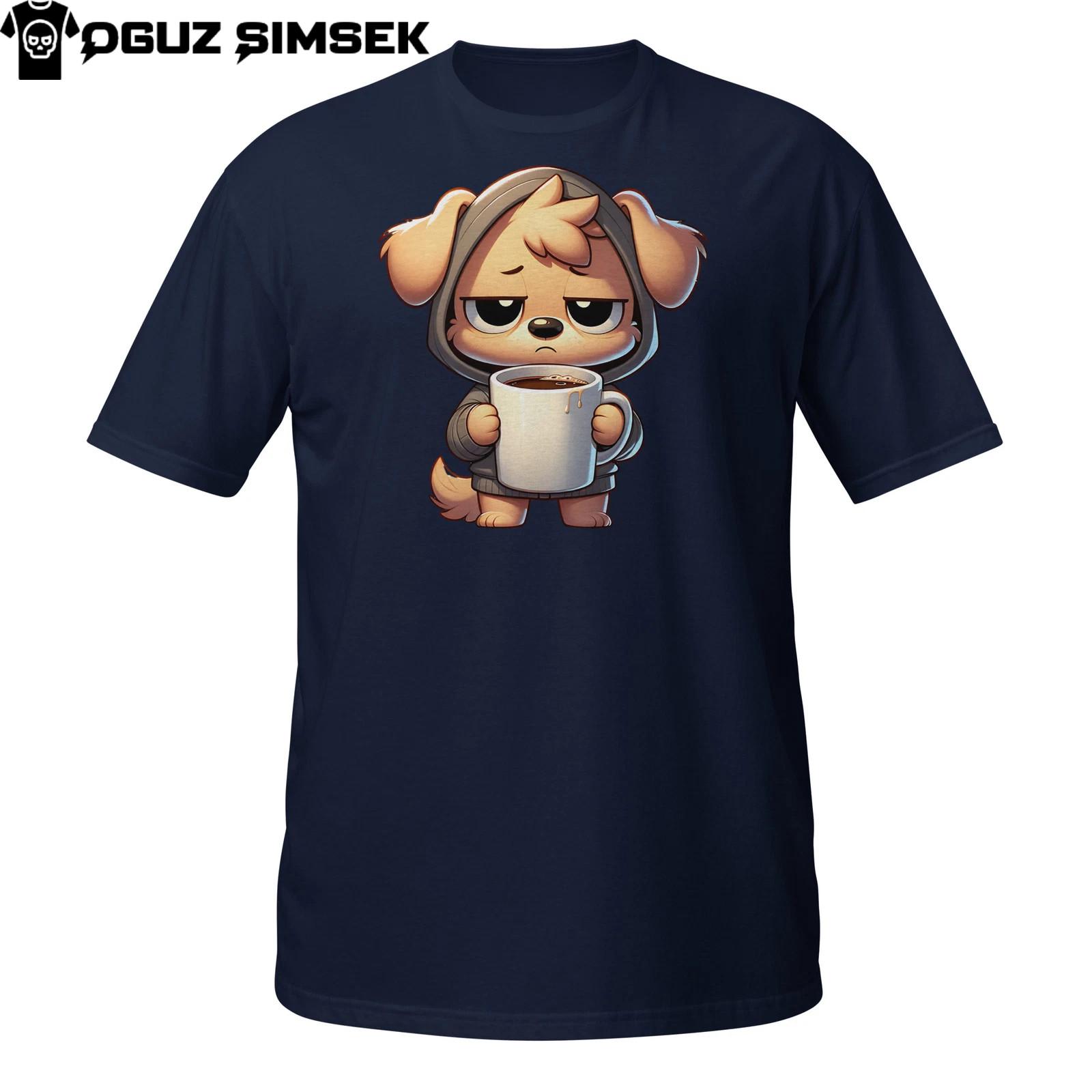 Grumpy Hoodie Dog Coffee Shirt | Sleepy Pup with Mug T-Shirt Mens Womens Tees Top Unisex Shirt 4XL