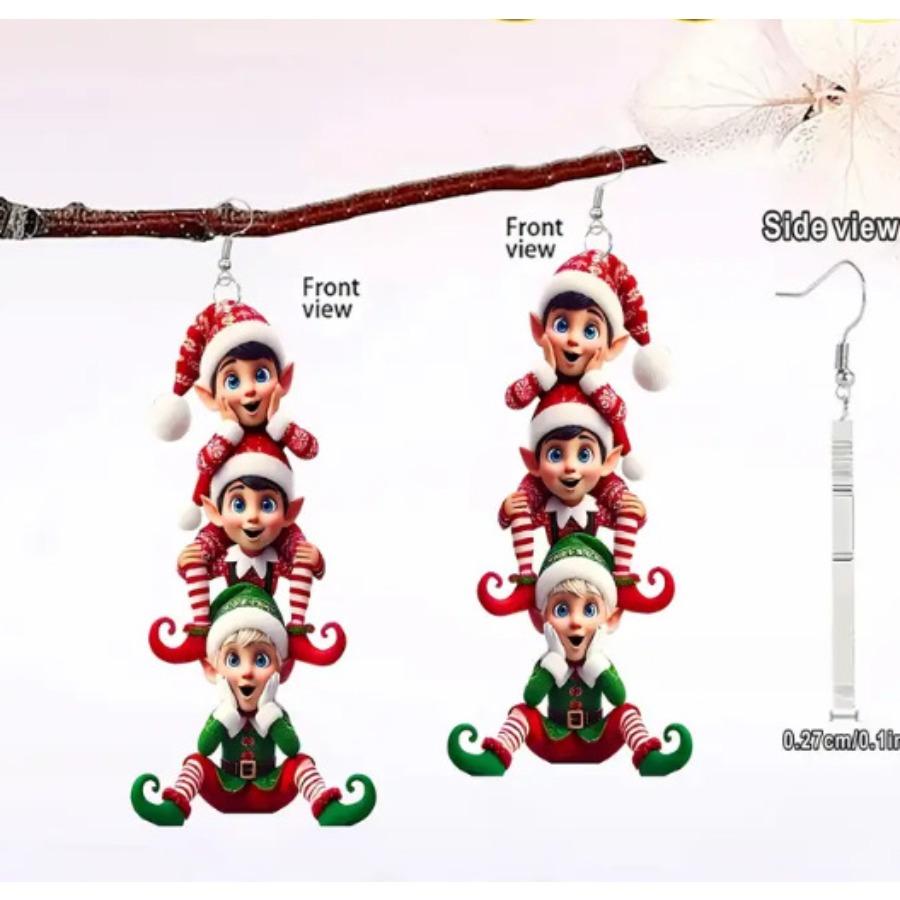 Cross-border hot-selling cute elf earrings, Christmas party gifts, flat acrylic dwarf three elf earrings.
