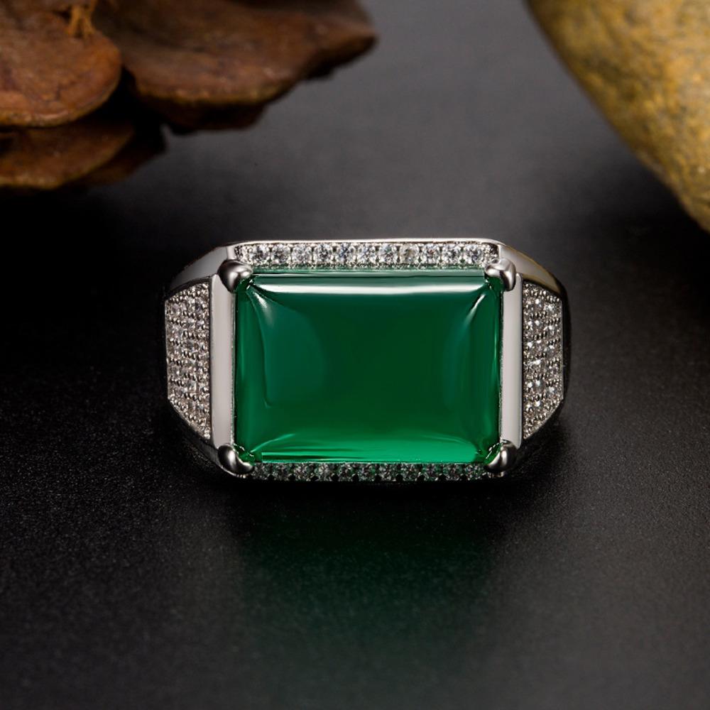 Wosikate Vintage Ethnic Style Ring For Men Micro-Set Chrysoprase Agate   Copper Fashion Jewellery Open Finger Ring