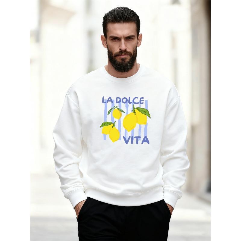 Men's La Vita Lemon Print Casual Crewneck Sweatshirt.