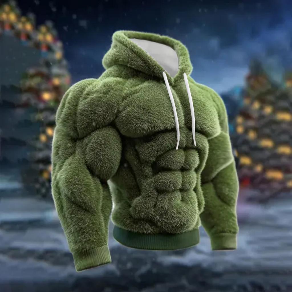 Herren Weihnachten Muskel Hässlicher Druck Langarm Lässiges Sport Kapuzensweatshirt