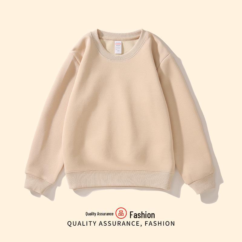 Dziecięca Bluza z Okrągłym Dekoltem z Pluszem dla Chłopców i Dziewcząt - Logo na Zamówienie, Jednolity Kolor, Jesień/Zima