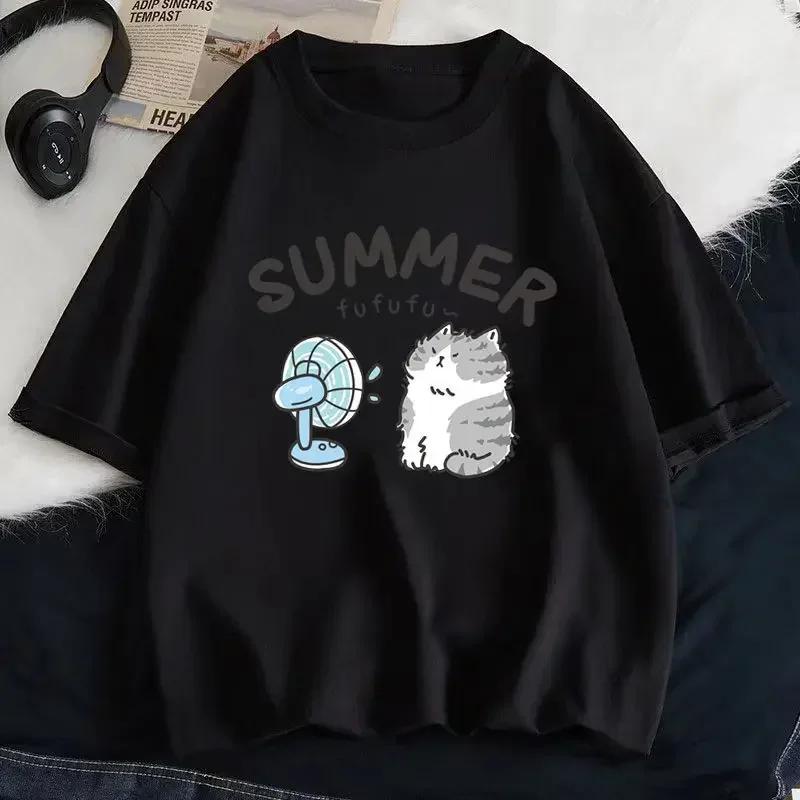 Rock Puppy Couple Clothing Rabbit Kawaii Women's T-shirt Y2k Fashion Blouse Harajuku Streetwear Cat Print Tops Women Clothing