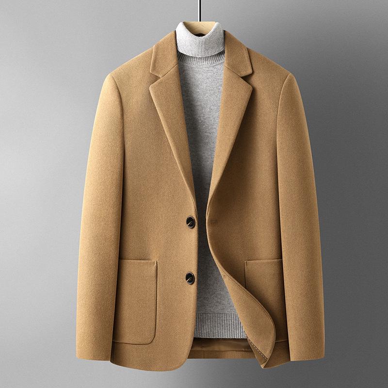 Men's Single-Faced Cashmere Overcoat - Autumn/Winter Solid Color Short Wool Suit