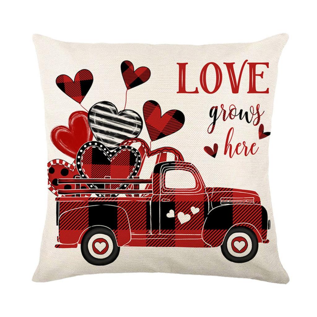 Pillowcase Valentine's Day Linen Print Sofa Decorative Cushion Cover