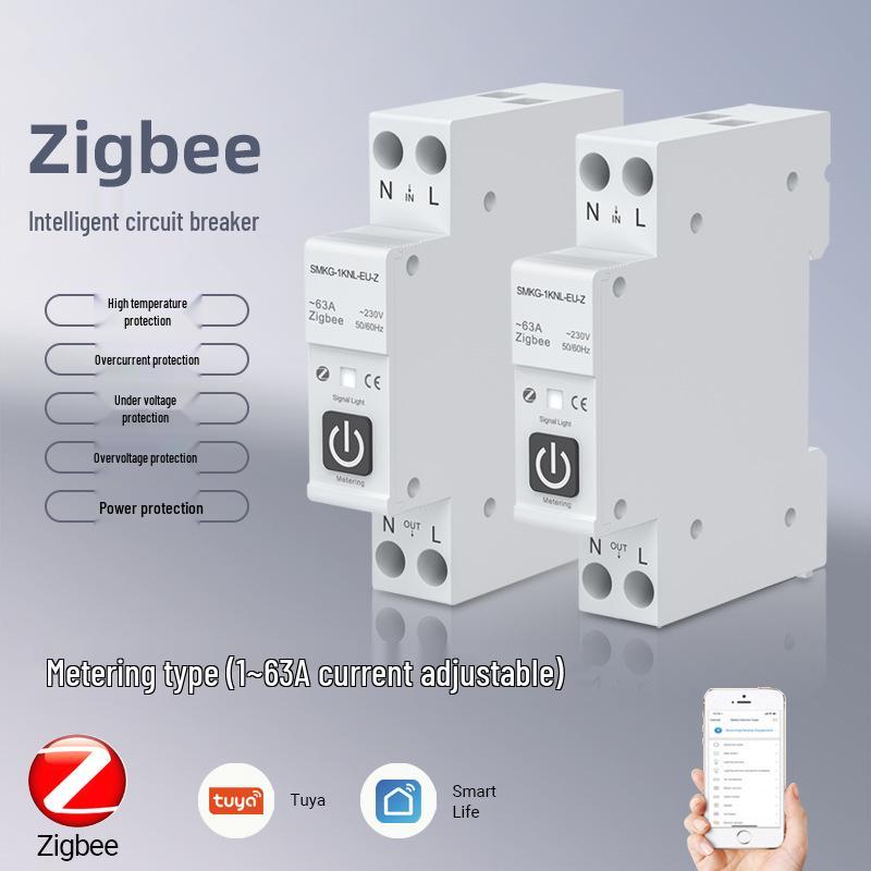 ZigBee Tuya Smart Circuit Breaker with APP Control, Timing, Metering, Overcurrent/Overvoltage Protection, and Alarm Air Switch