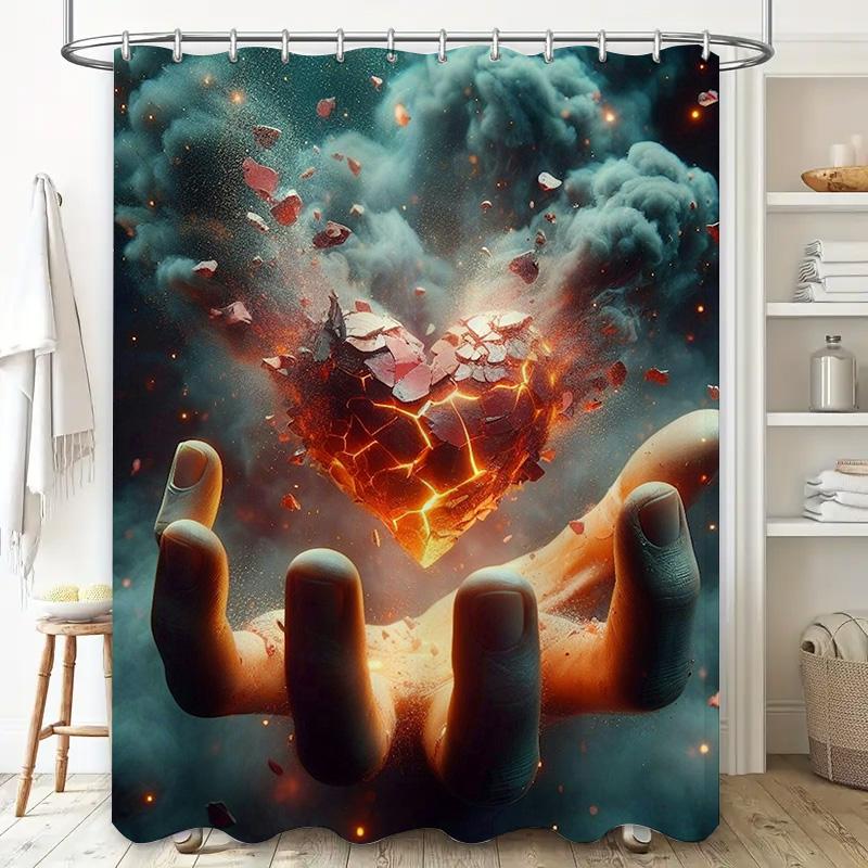 Surreal Heart In Hand Shower Curtain - Waterproof, Mildew-Resistant, Machine Washable For Dramatic Bathroom Decor