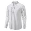 Men's Lace-Up Stand Collar Long Sleeve Shirt Casual Retro Top for Men Spring Autumn Fashion Multi-Color Male Blouse