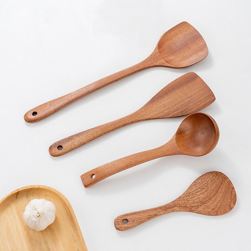 Wooden Spatula Non Stick Cookware Wood Utensils Cooking Long Handle Flat Frying Inclined Spatula Cooking Soup Spoon Rice Spoon