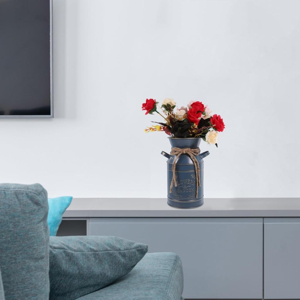 Cabilock Vintage Rustic Blue Galvanized Metal Milk Jug Vase with Dual Handles, Ideal for Dried Flowers, Flower Arrangement, Succulents, and Farmhouse