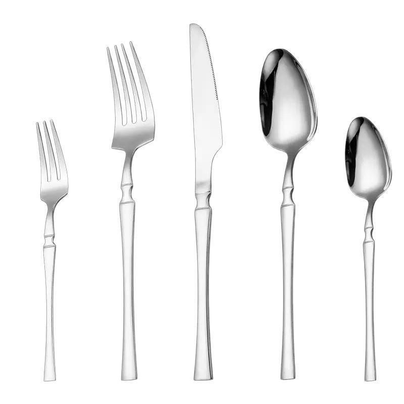 Stainless Steel Long Handle Spoon Dinnerware Set Western Steak Cutlery Ice Pattern Spoon Fork Tree Bark Pattern Small Waist