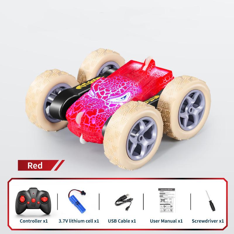 Dinosaur Themed Double-Sided Stunt Car Remote Control With Crack Light Rolling Four-Wheel Drive Spinning Children'S Toy Gifts