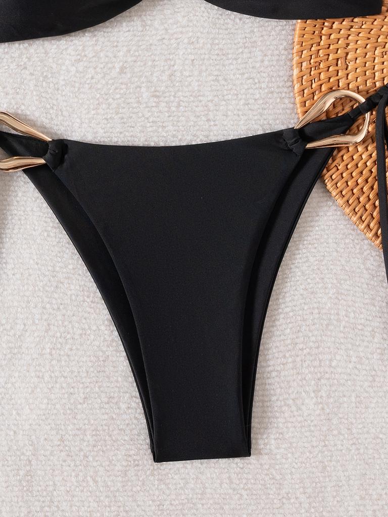 Women's Strapless  Tie Two Way Wearing High-Waist Sexy Split Bikini Swimsuit