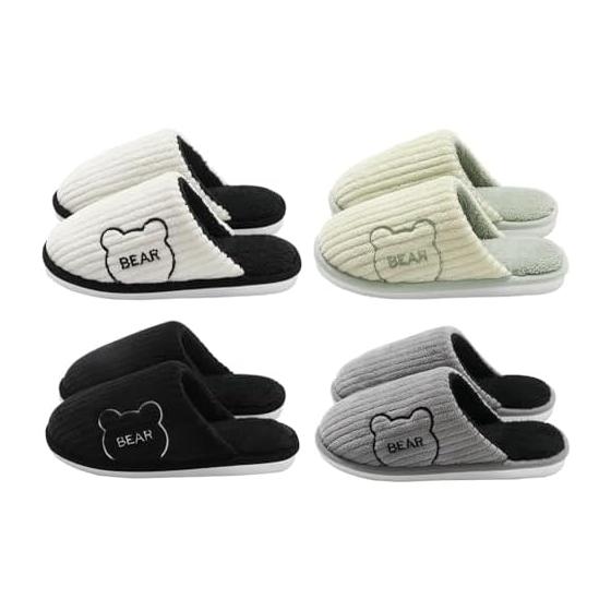 [CHFUDUO] Slippers Indoor 4 Pair Set House Slippers for Guests Bear Warm Cute Slippers Women s Men s Washable Stylish Indoor Shoes Breathable