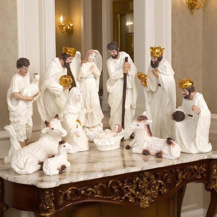 Krippenfiguren Xmases Krippenszenen Statuen Tischdekoration Harz Krippe Heilige Familie Skulpturen Heimdekorationen